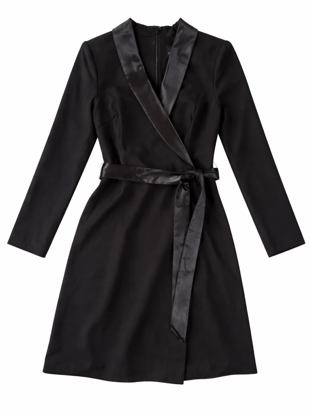 Adrianna Papell women’s black long sleeve Crepe Tuxedo Faux Wrap Dress Size 8